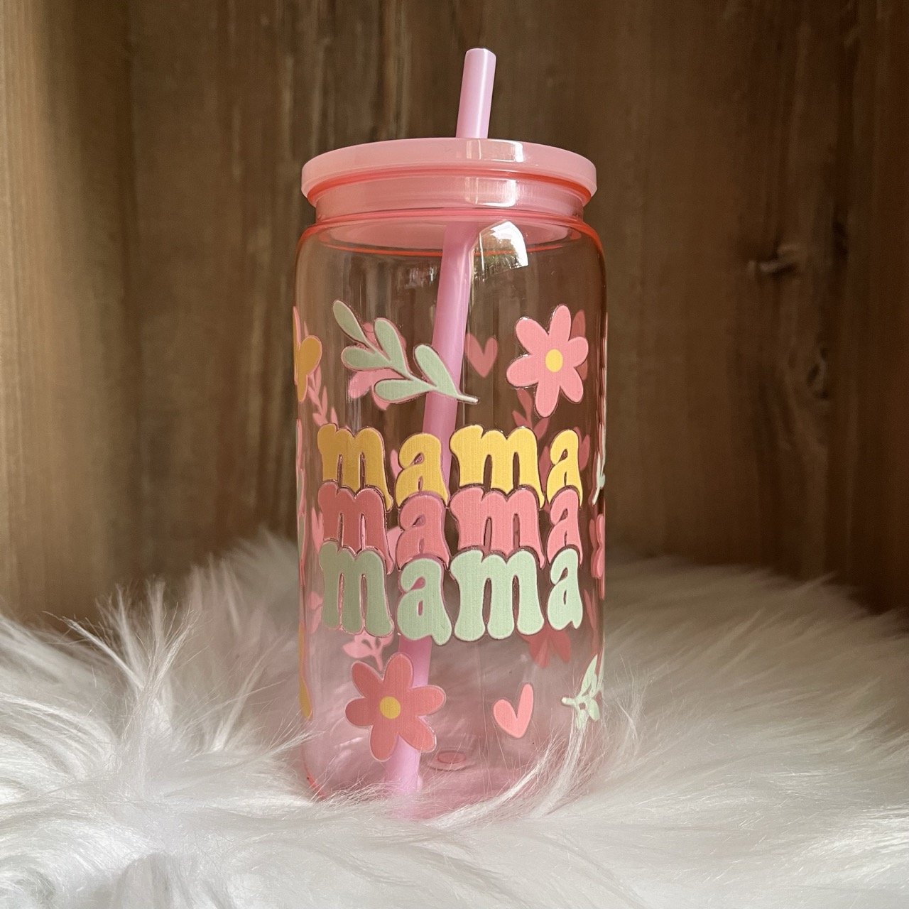 Verre Canette Plastique Rose Mama