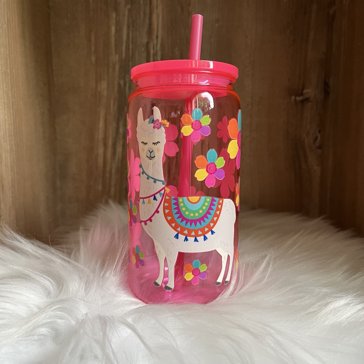 Verre Canette Plastique Rose Lama